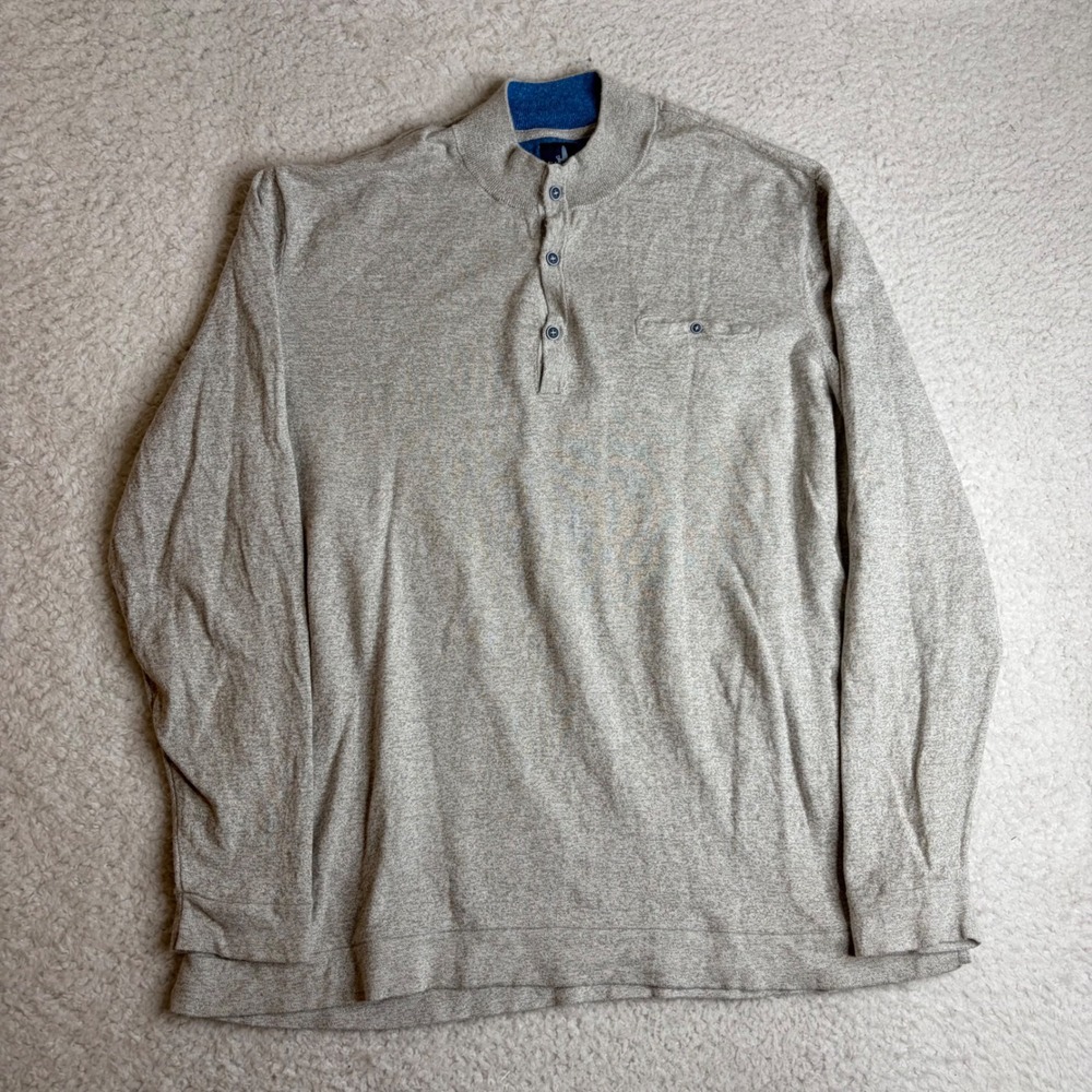 Johnnie-O Mens henley sweater Light Gray Cotton Linen Pullover JMSW1600 XL